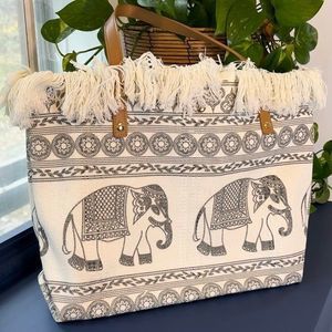 Boho Elephant woven tote bag